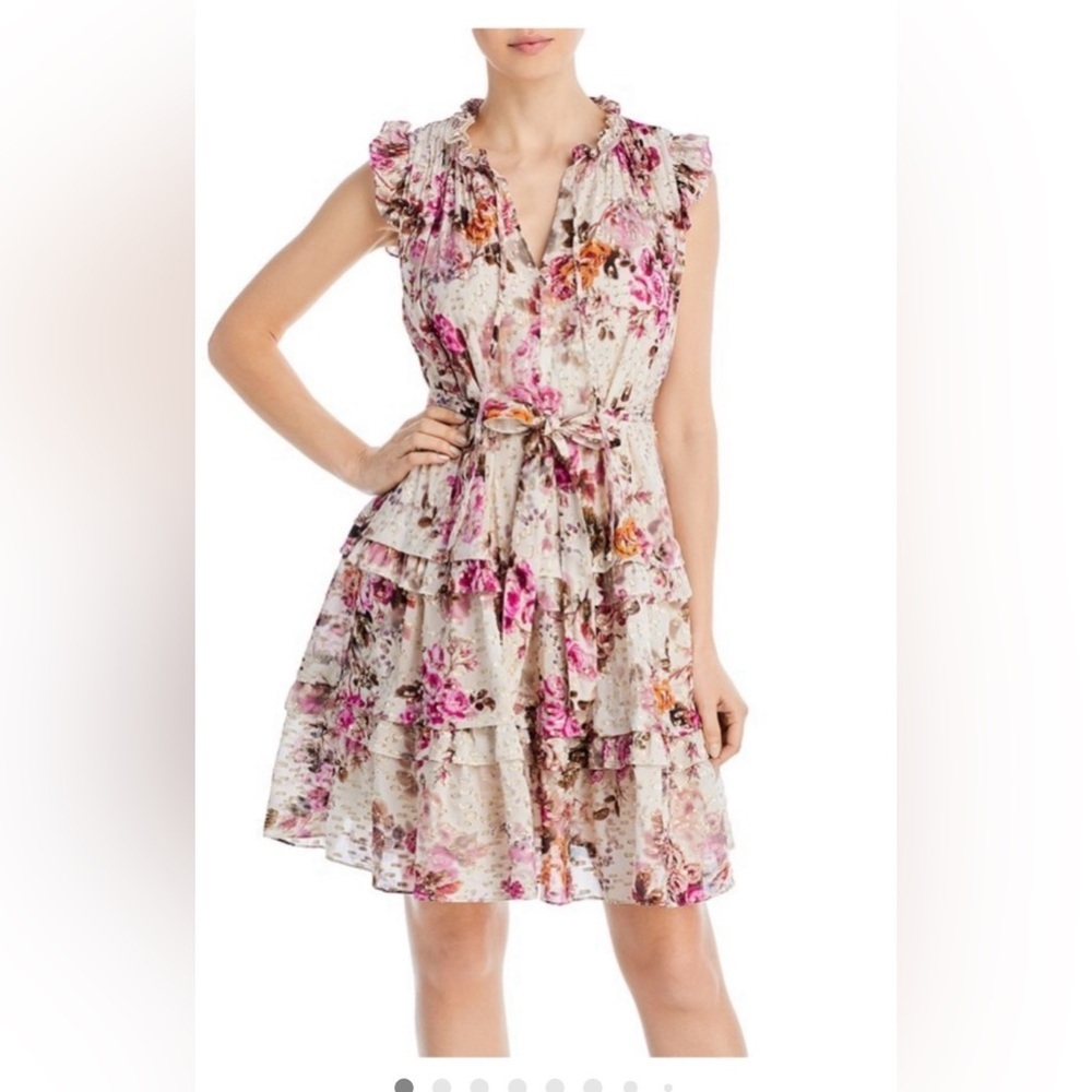 Kobi Halperin Brook Tiered Floral-Print
Gold-Fleck Mini Dress sz L
